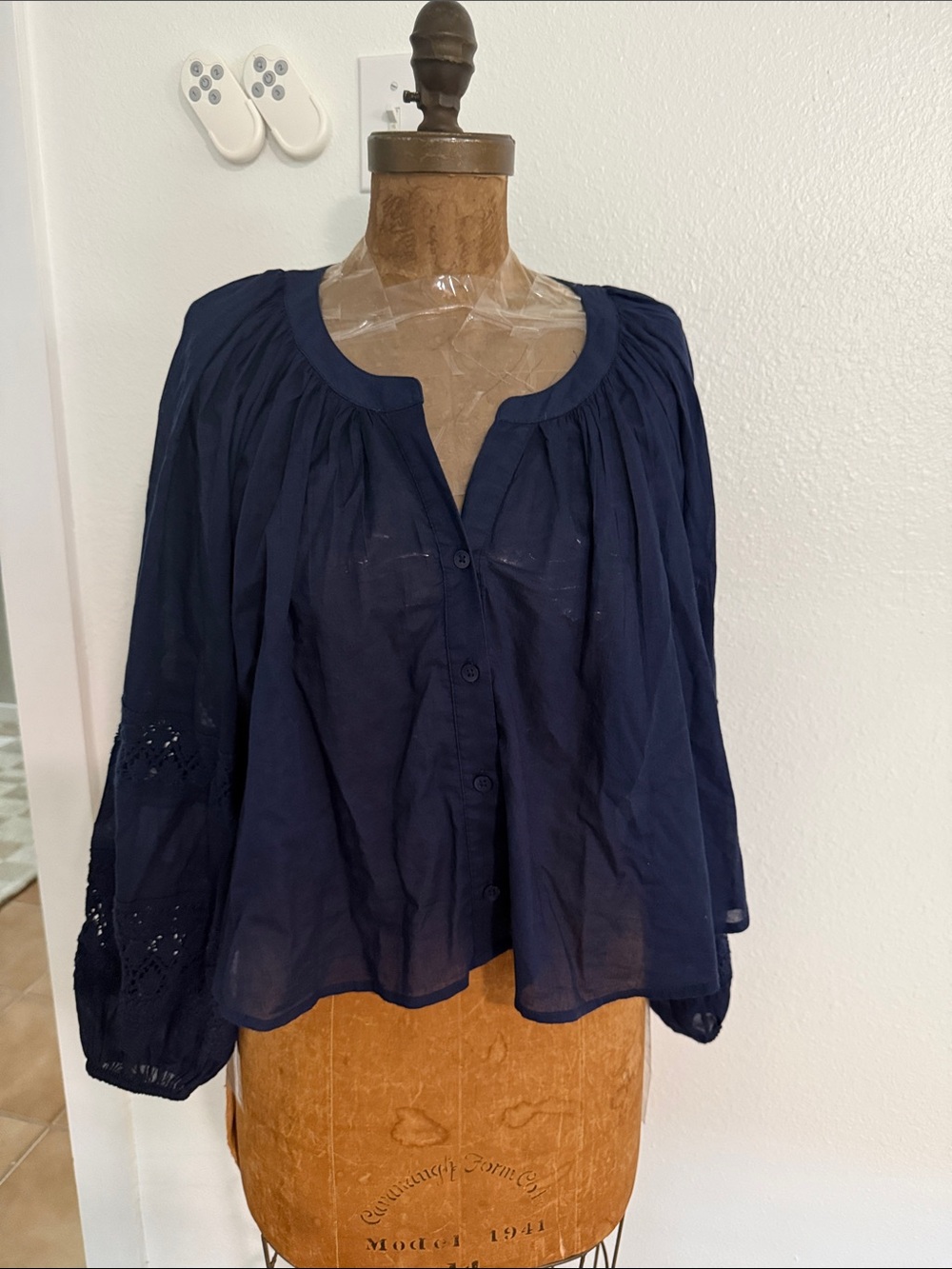 NWT aerie Navy Crochet Peasant Blouse Size S - Picture 5 of 8